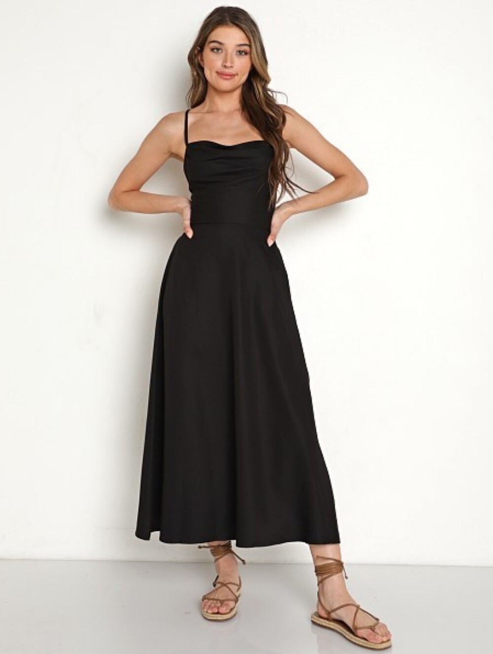 LBLC the label Black Midi Spaghetti-Strap Dress